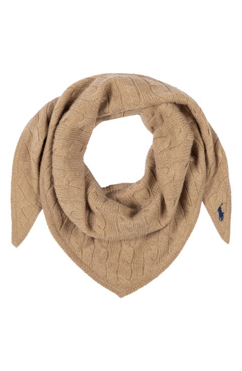 Cable Knit Wool & Cashmere Triangle Scarf