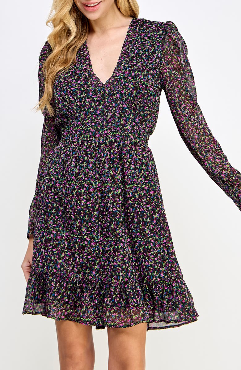 KOKO + MASON V-Neck Long Sleeve Minidress, Main, color, 