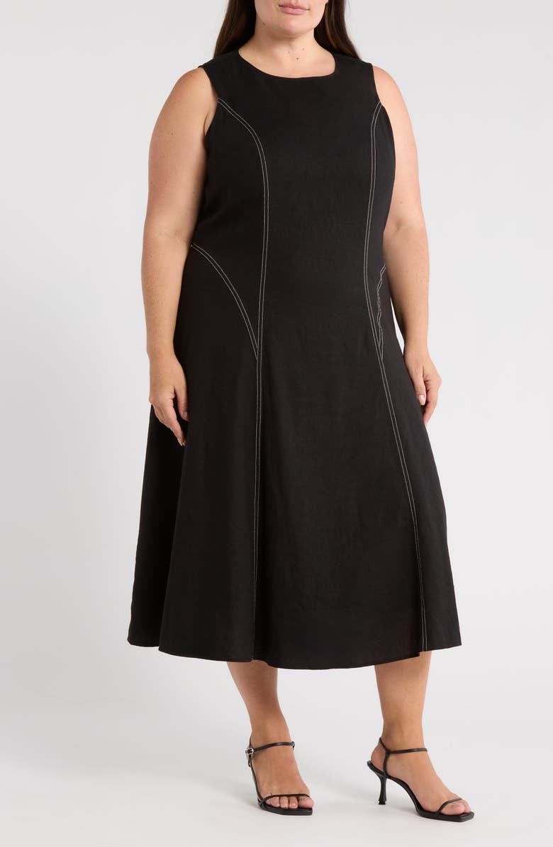 JASON WU Topstitched Sleeveless Linen Blend Dress, Main, color,