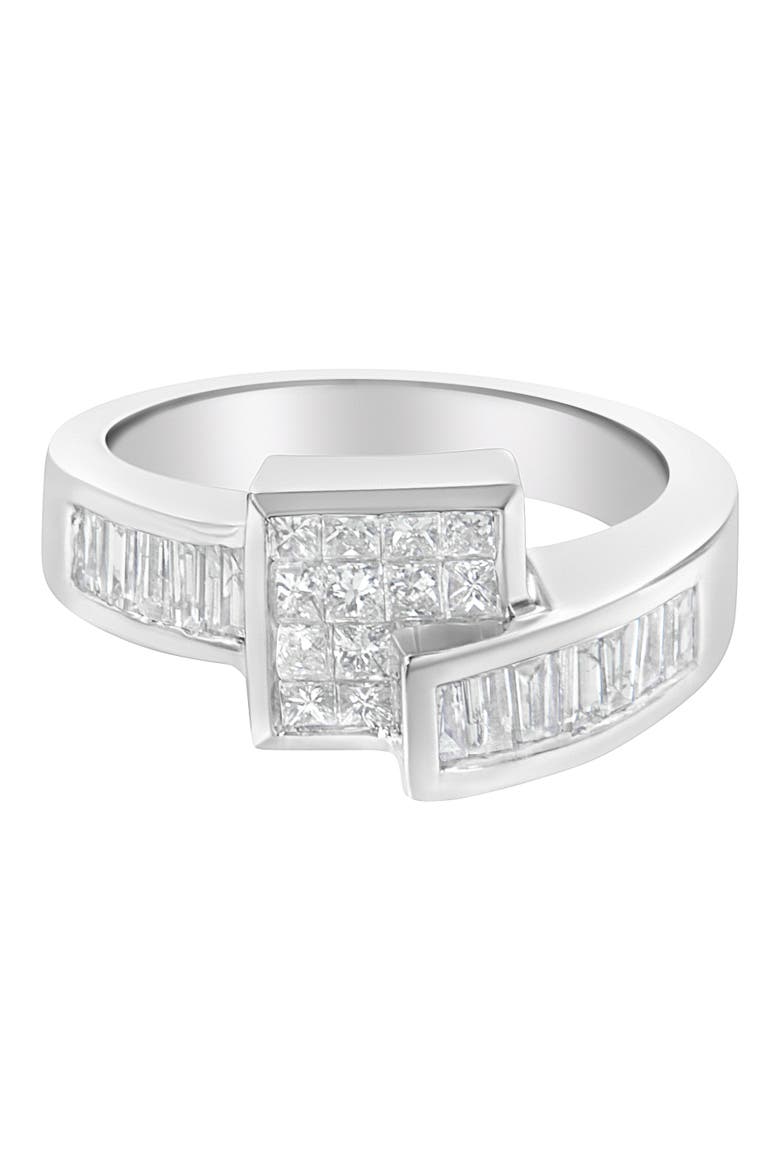 14K White Gold 1 1/3 Cttw Princess and Baguette-cut Diamond Ring, Main, color, White Gold