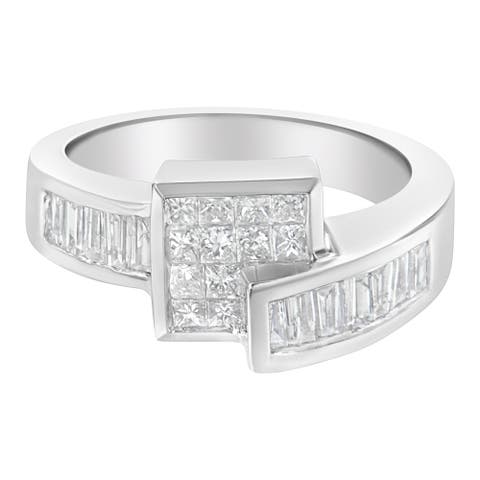 14K White Gold 1 1/3 Cttw Princess and Baguette-cut Diamond Ring