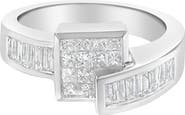 Haus of Brilliance 14K White Gold 1 1/3 Cttw Princess and Baguette-cut Diamond Ring