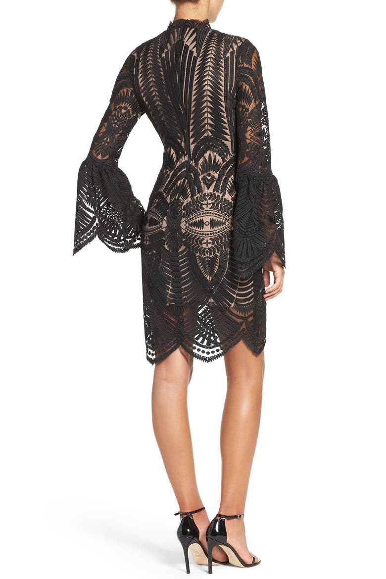 'Emmie' Bell Sleeve Lace Sheath Dress, Alternate, color, BLACK