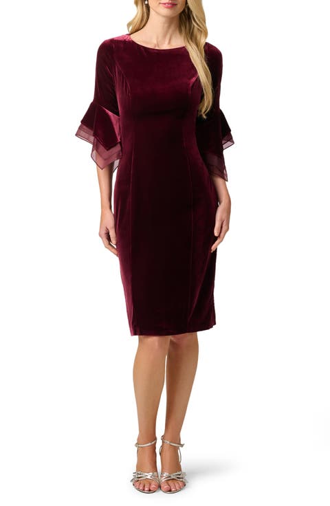 Velvet Bell Sleeve Sheath Dress
