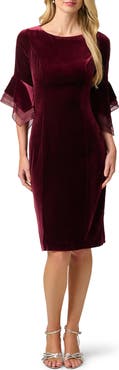 Adrianna Papell Velvet Bell Sleeve Sheath Dress