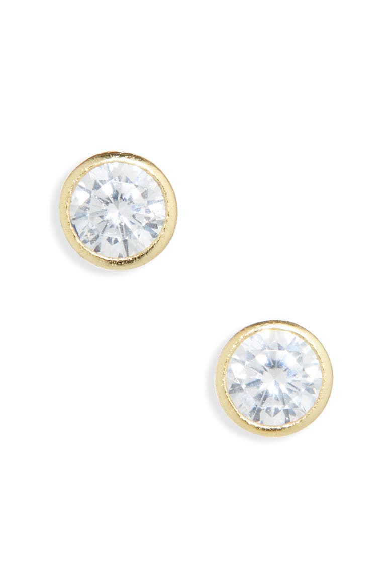 Bezel Set CZ Round Stud Earrings, Main, color, CLEAR- GOLD