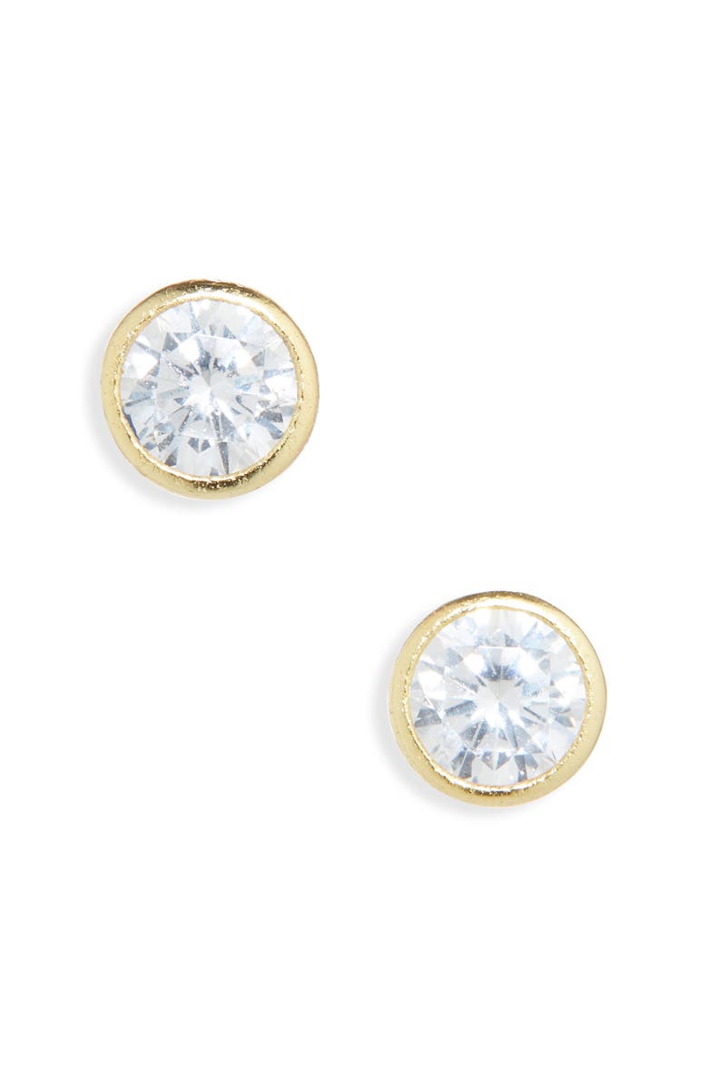 NORDSTROM RACK Bezel Set CZ Round Stud Earrings, Main, color, Clear- Gold