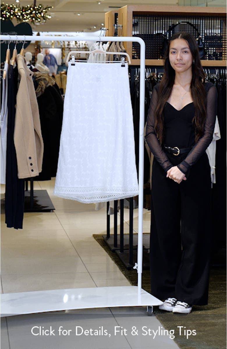 Lace Trim Cotton Eyelet Midi Skirt, sales video thumbnail