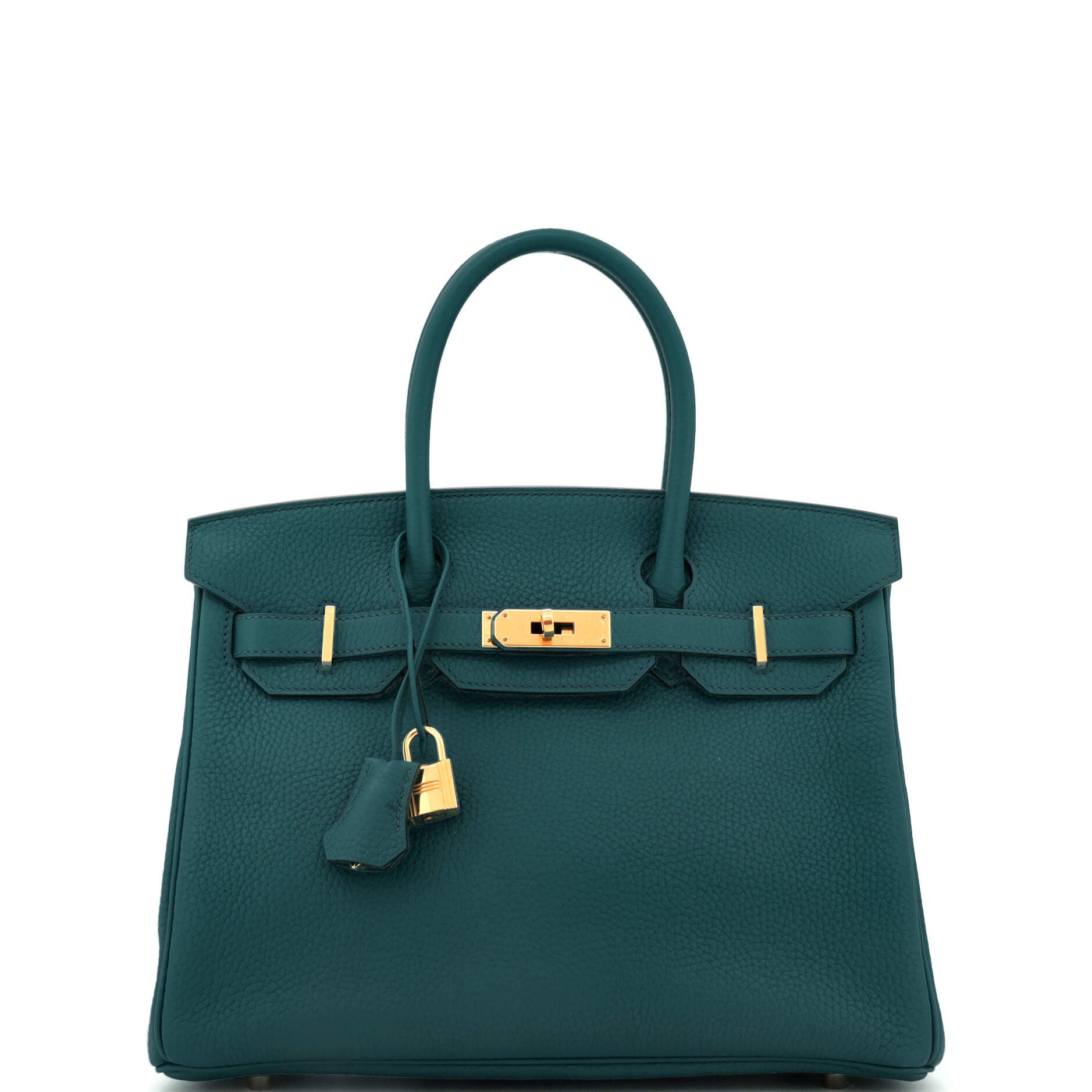 Pre-Owned Hermes Birkin Handbag Green Clemence with Gold Hardware 30, Main, color, 