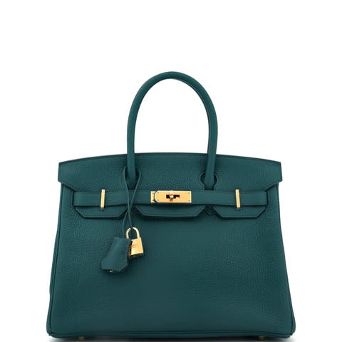 Birkin Handbag Green Clemence with Gold Hardware 30