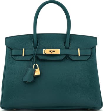 Birkin Handbag Green Clemence with Gold Hardware 30
