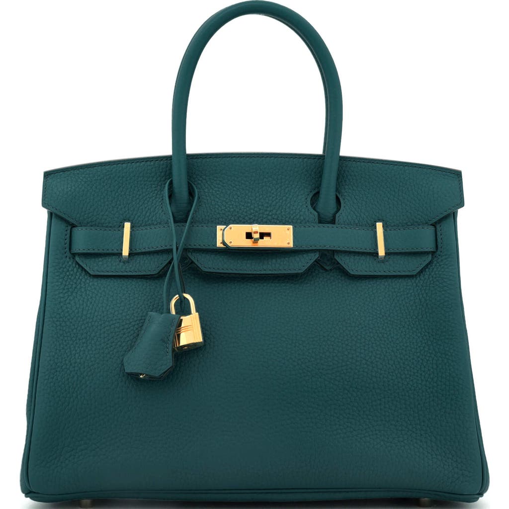 Pre-owned Hermes  Hermes Birkin Handbag Green Clemence With Gold Hardware 30