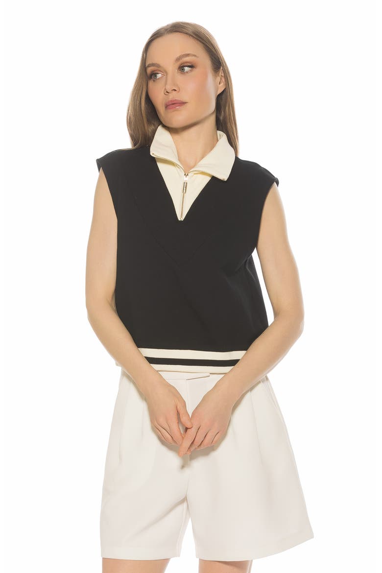 Denise Collared Top, Alternate, color, BLACK/ IVORY
