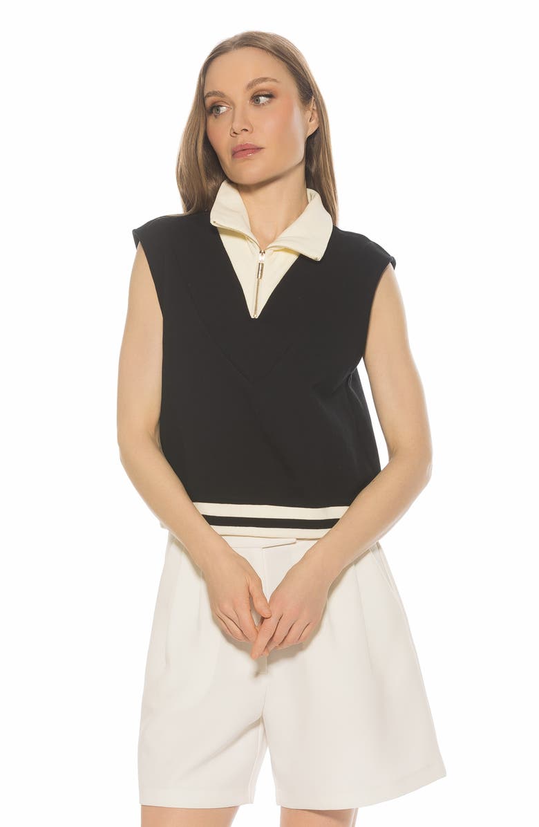 Alexia Admor Denise Collared Top, Alternate, color, Black/ Ivory