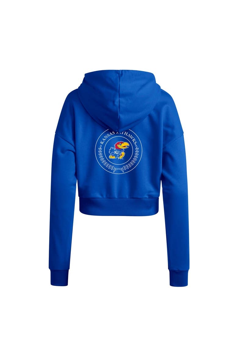 Women's adidas Royal Kansas Jayhawks Campus Queen Cropped Pullover Hoodie, Alternate, color, Royal