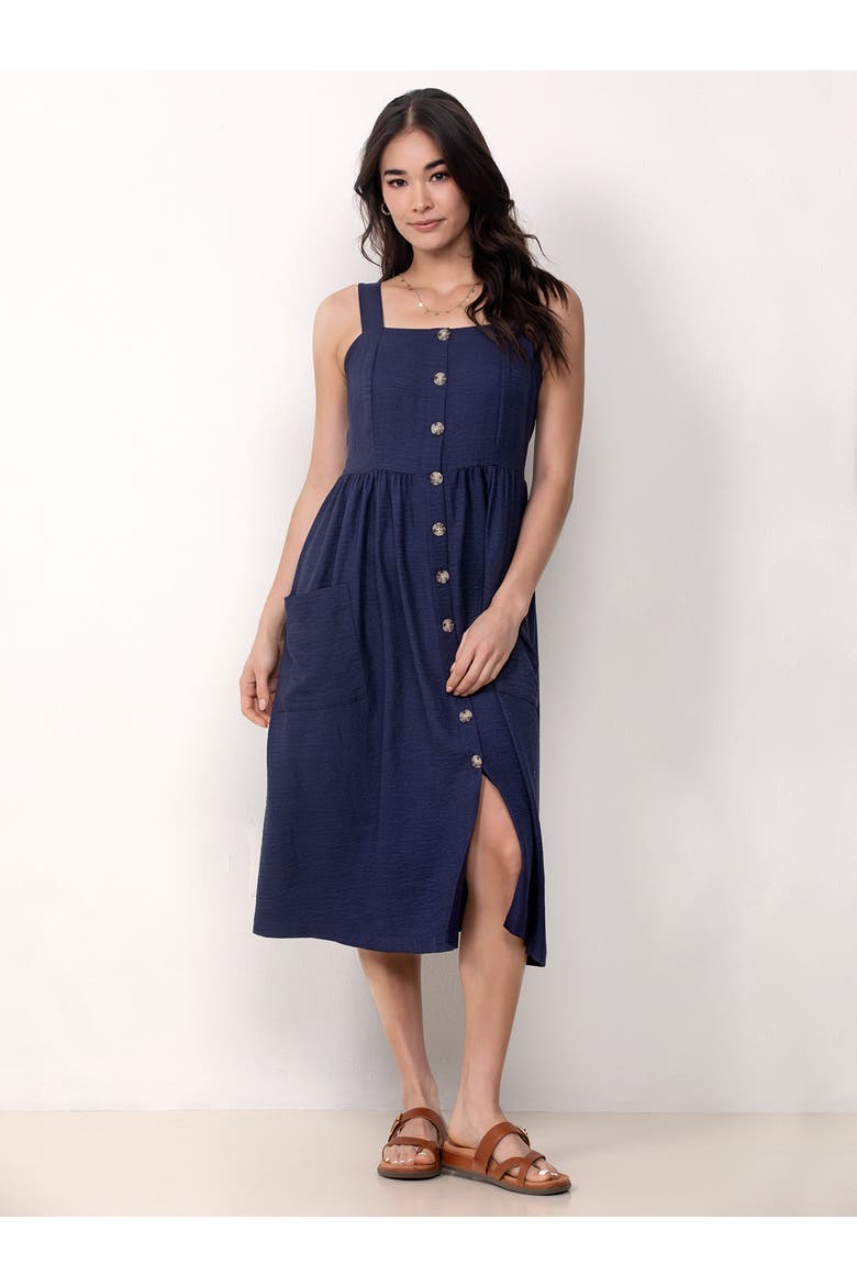 Button Front Midi Dress, Main, color, Navy