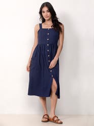 Single Stitch Button Front Midi Dress