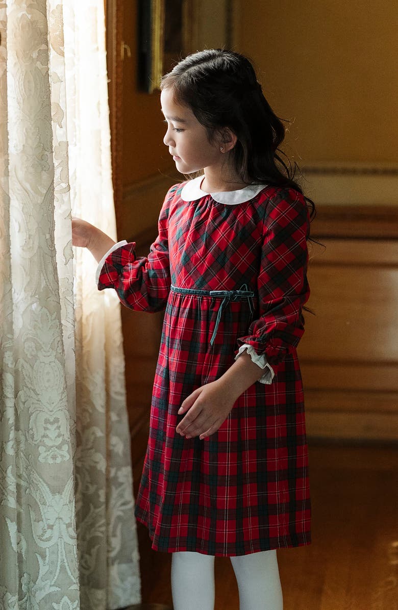 Hope & Henry Kids' Organic Peter Pan Collar Dress with Ruffle Cuffs, Alternate, color, London Plaid