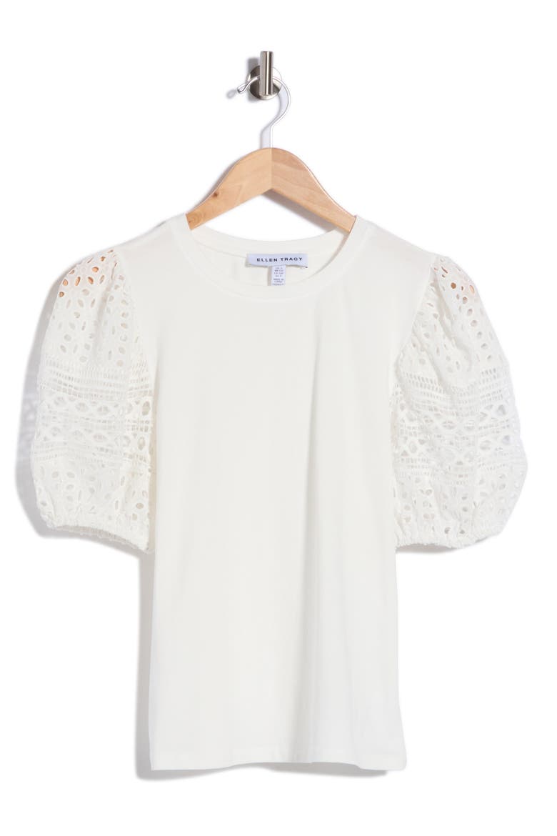 Eyelet Puff Sleeve Top, Alternate, color, WHITE