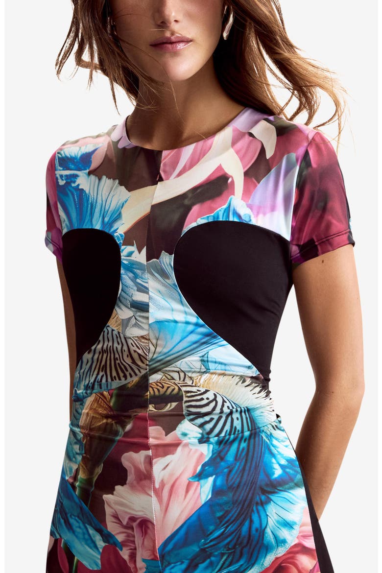 Print Short Sleeve Maxi Dress, Alternate, color, NAVY BLUE