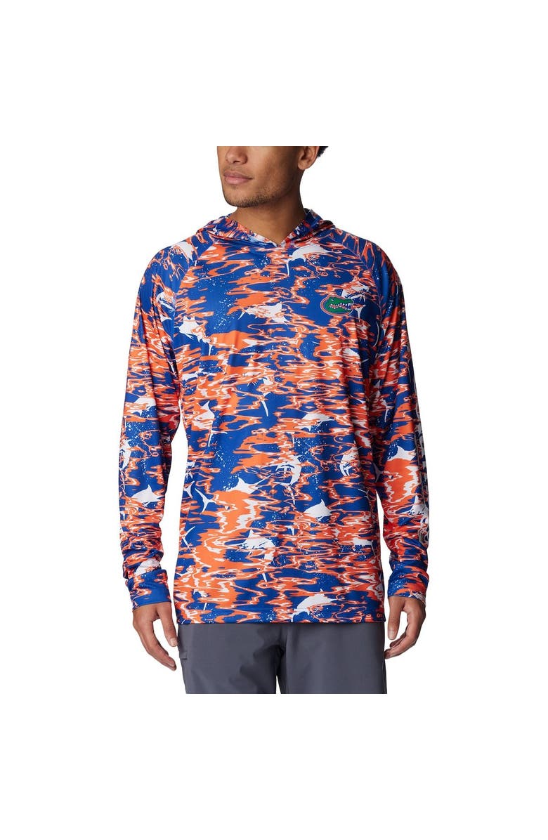 Columbia Men's Columbia Royal Florida Gators PFG Terminal Tackle Omni-Shade Rippled Long Sleeve Hooded T-Shirt, Main, color,