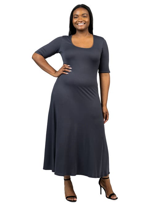 24seven Comfort Apparel Plus Size Elbow Length Sleeve Maxi Dress In Gray