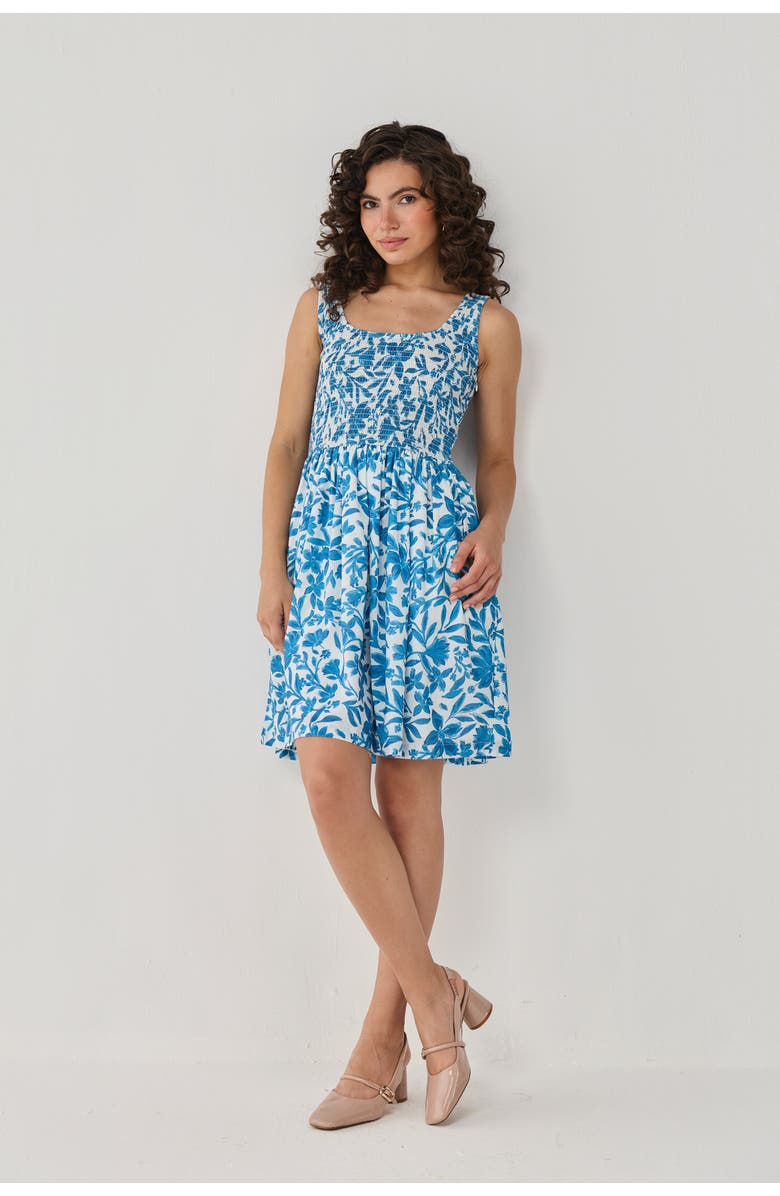 Reistor Smocked Short Dress, Alternate, color, Blue Porcelain