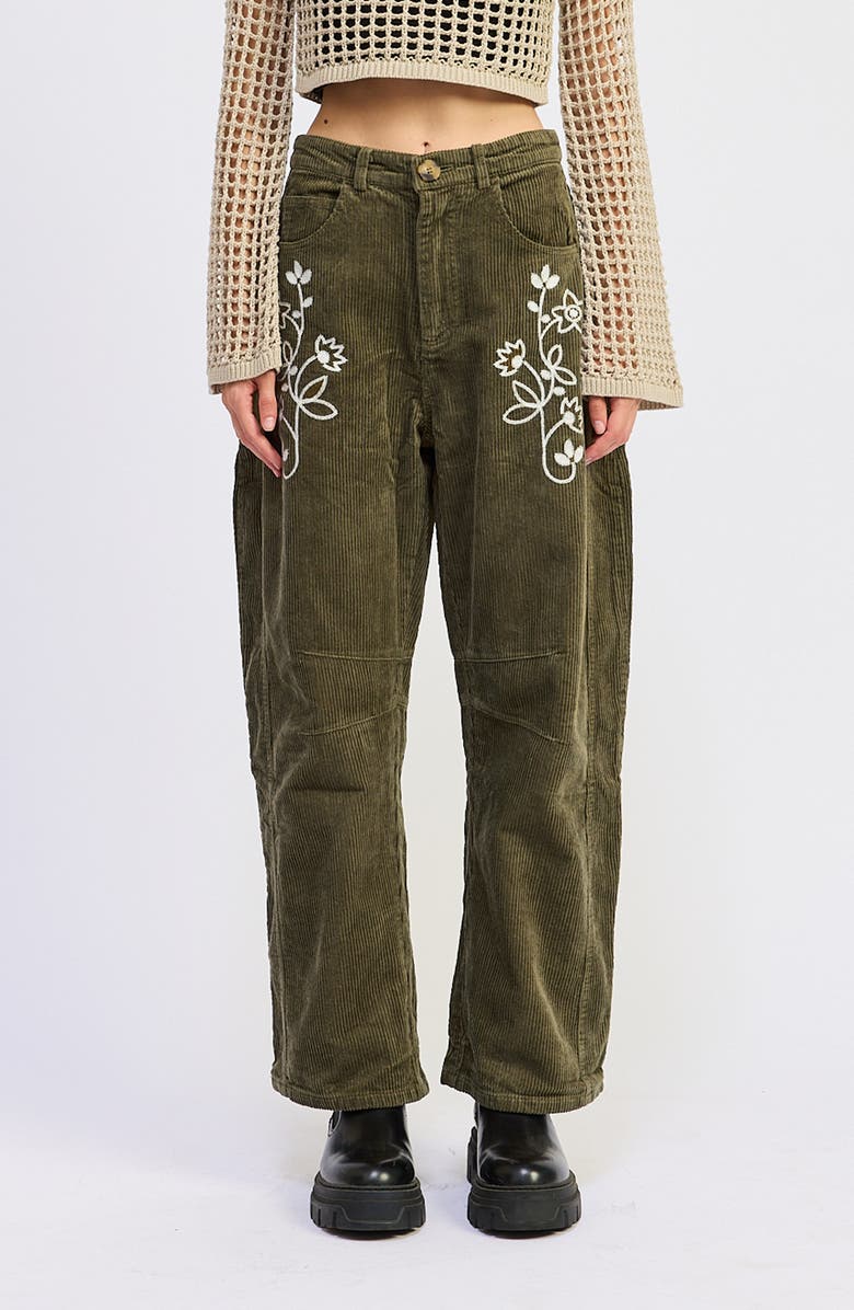 JACQUIE THE LABEL Sylvie Embroidered Corduroy Pants, Main, color, Washed Olive