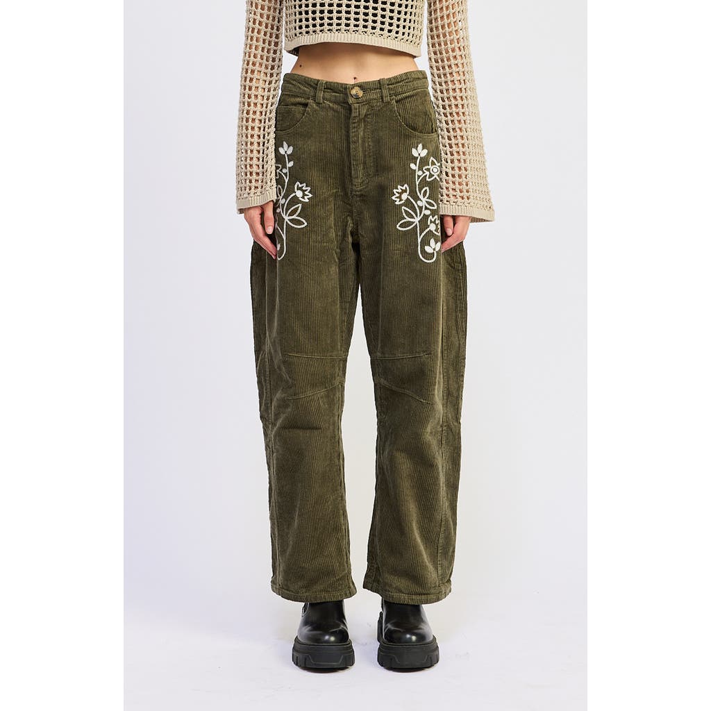 Jacquie The Label Sylvie Embroidered Corduroy Pants In Green