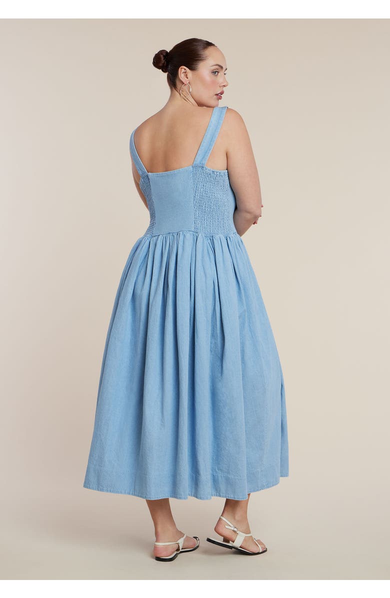 ELOQUII Drop-Waist Chambray Maxi Dress, Alternate, color, Light Wash
