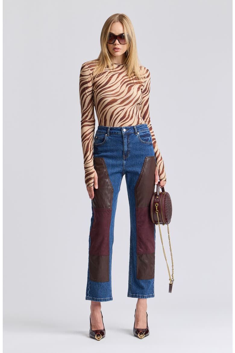 Mixed Media Panel Straight Leg Jeans, Alternate, color, HERITAGE WASH