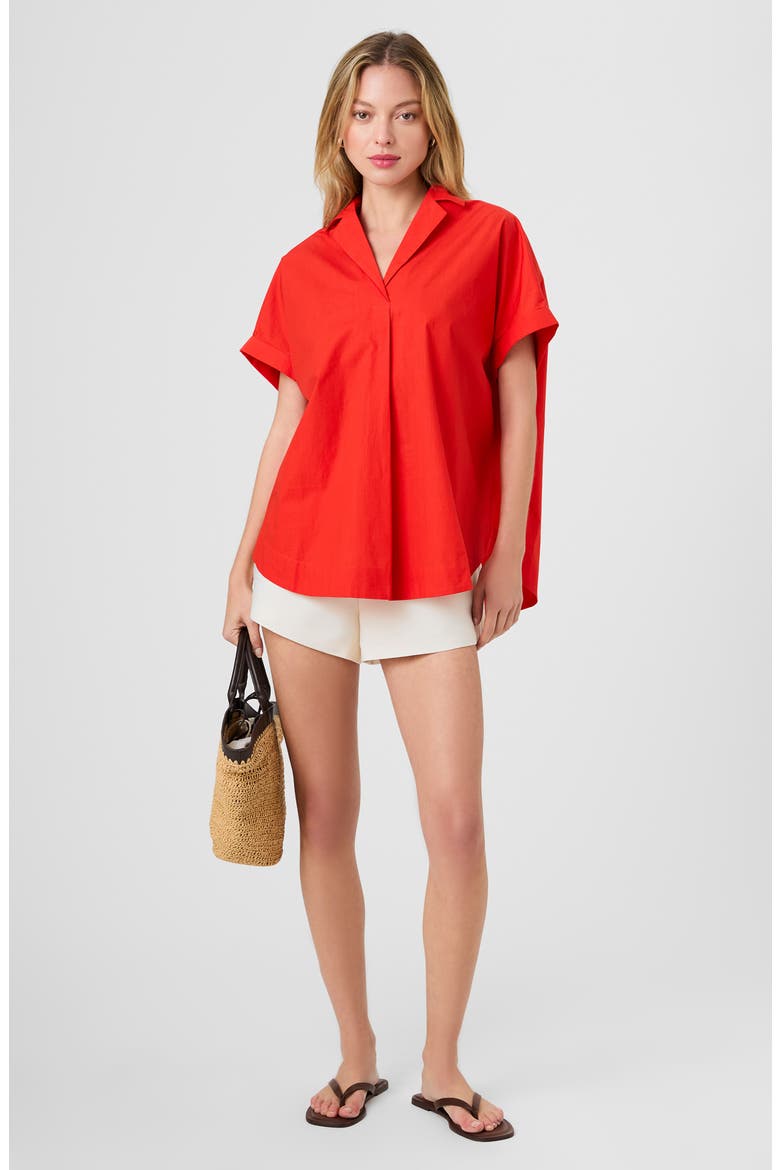 Cotton Poplin Popover Top, Alternate, color, CANDIED APPLE RED