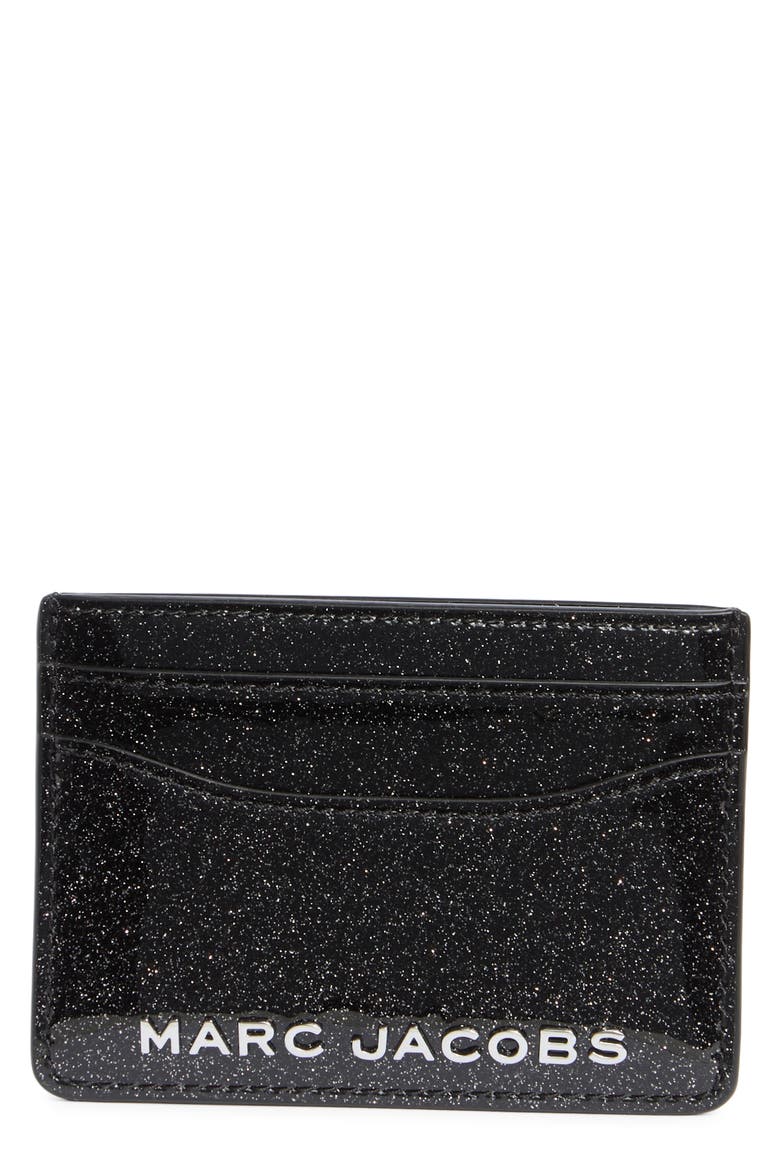 Glitter Trademarc Card Case, Main, color, BLACK