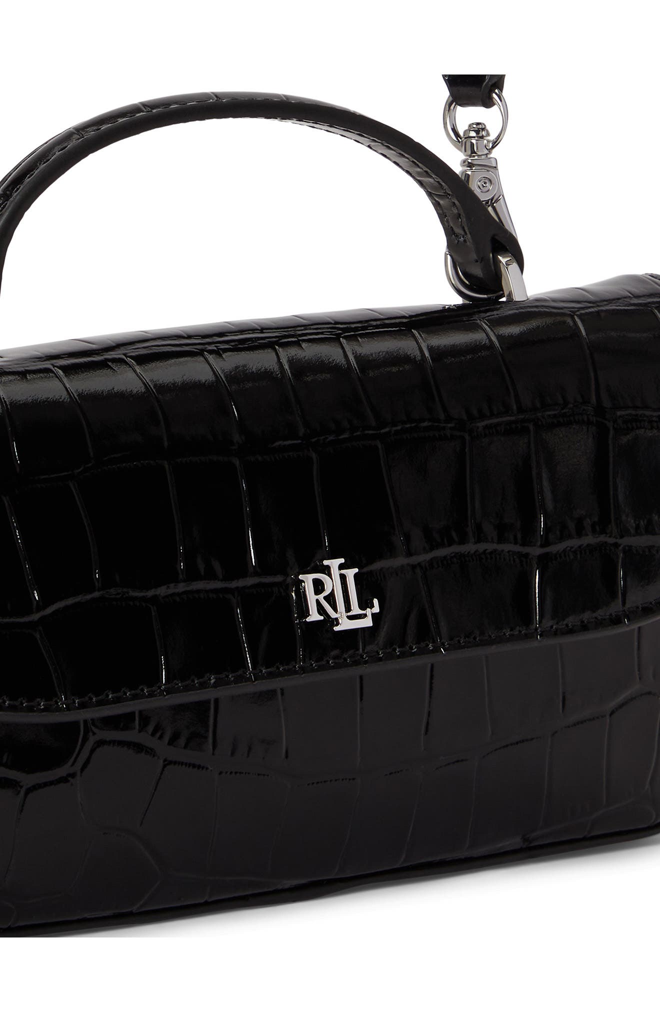 Croc-Embossed Marcy Crossbody Wallet, Alternate, color, BLACK