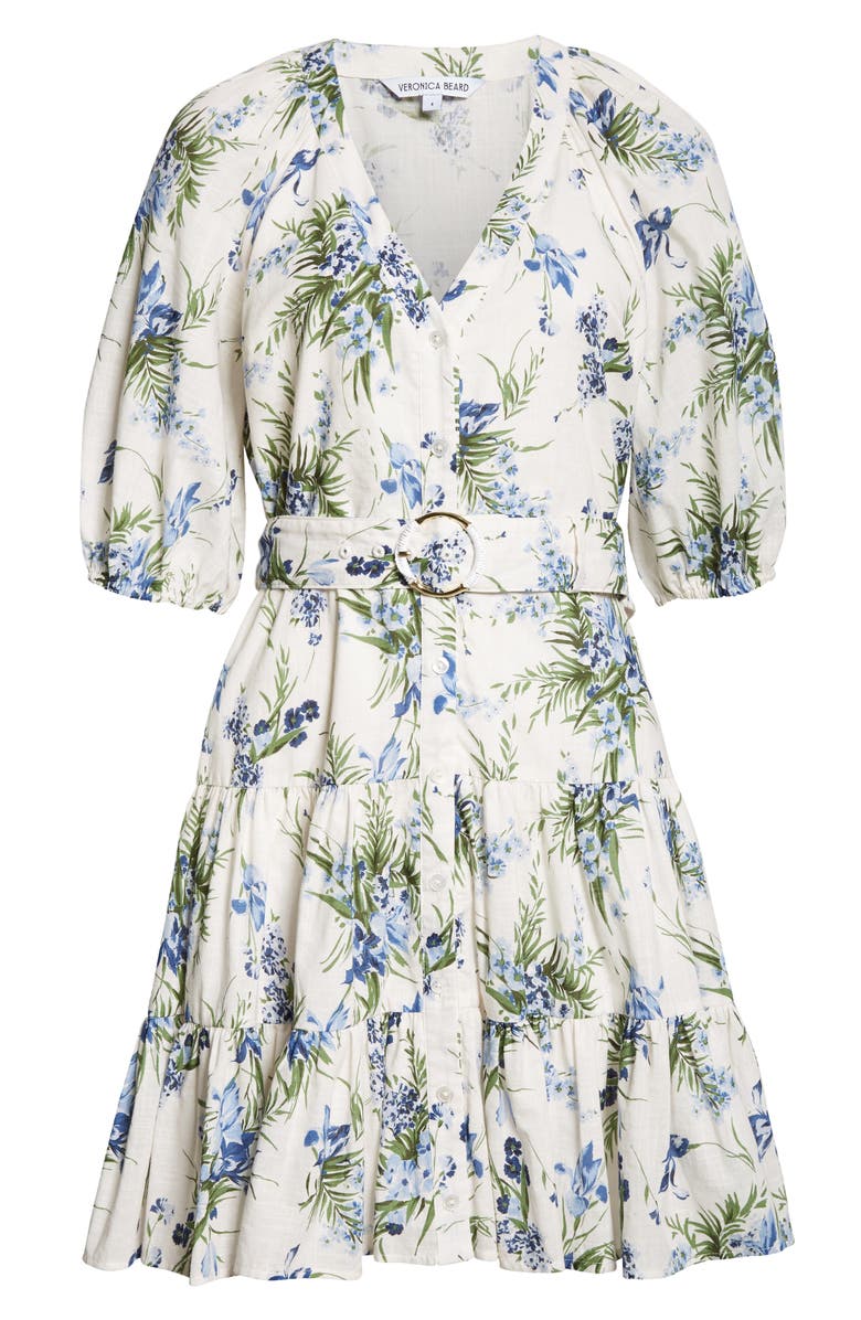 Veronica Beard Dewey Floral Belted Dress, Alternate, color, Off White Multi