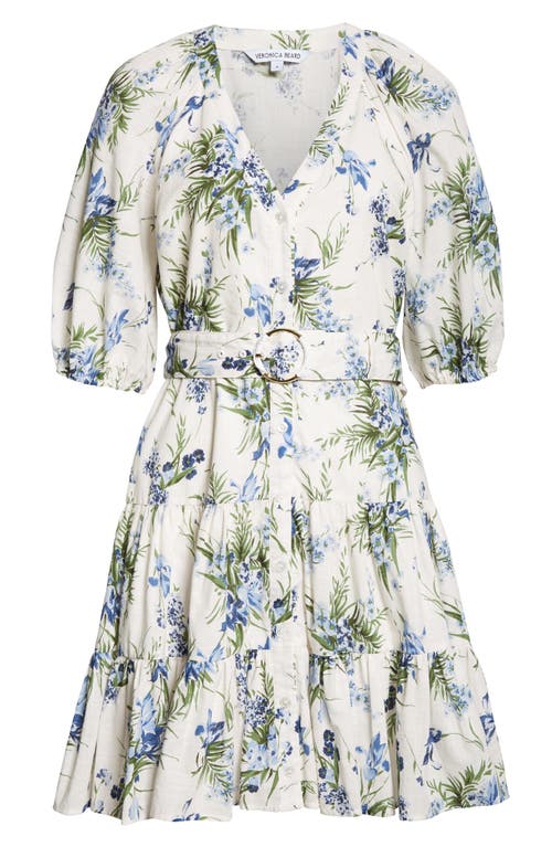Veronica Beard Dewey Belted Floral-print Cotton-gauze Mini Dress In Off White Multi