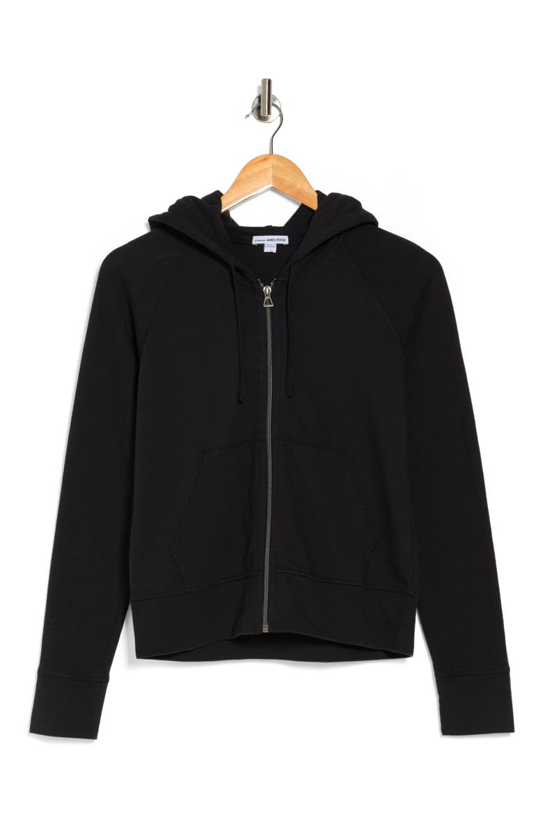 French Terry Crop Zip Hoodie, Alternate, color, BLACK