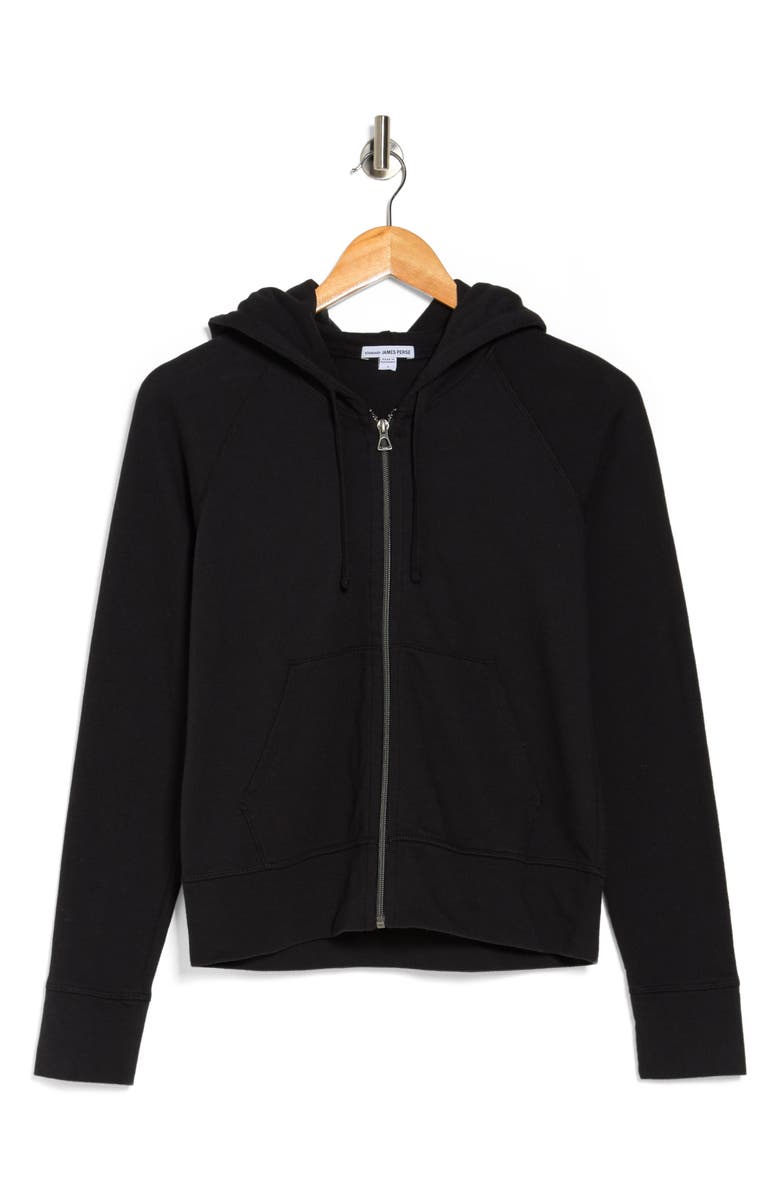 James Perse French Terry Crop Zip Hoodie, Alternate, color, Black