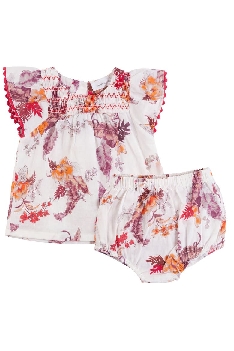 Floral Print Smocked Top and Bloomers Set, Main, color, Rose