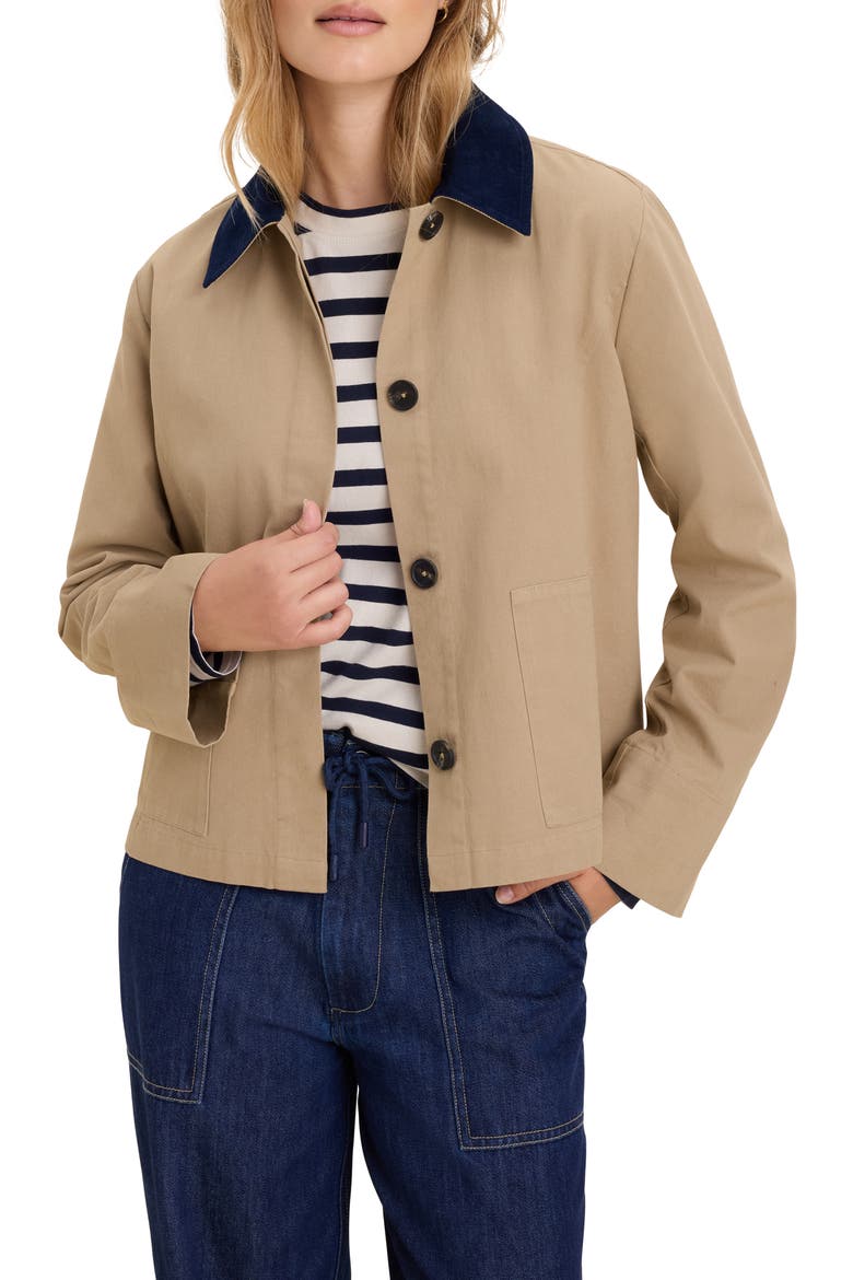 Corduroy Collar Twill Jacket, Main, color, CHINCHILLA