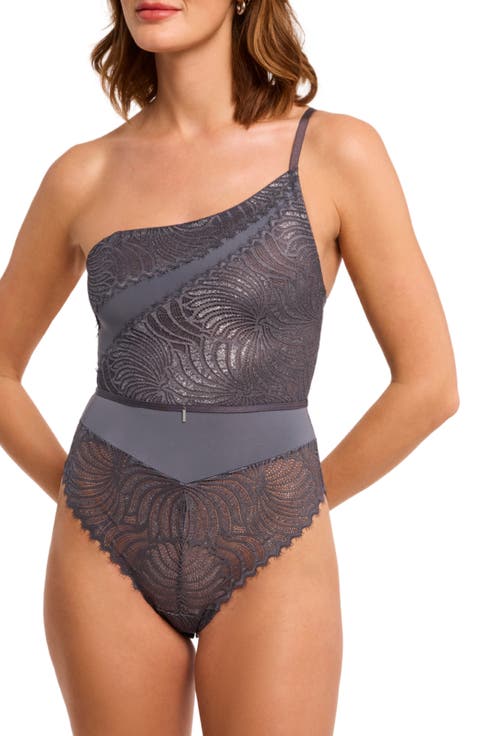 Nights Out Metallic Eyelash Lace Brazilian Bodysuit