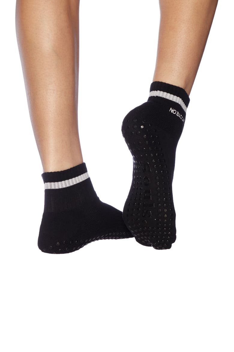 Embroidered Ankle Grip Socks, Alternate, color, Black