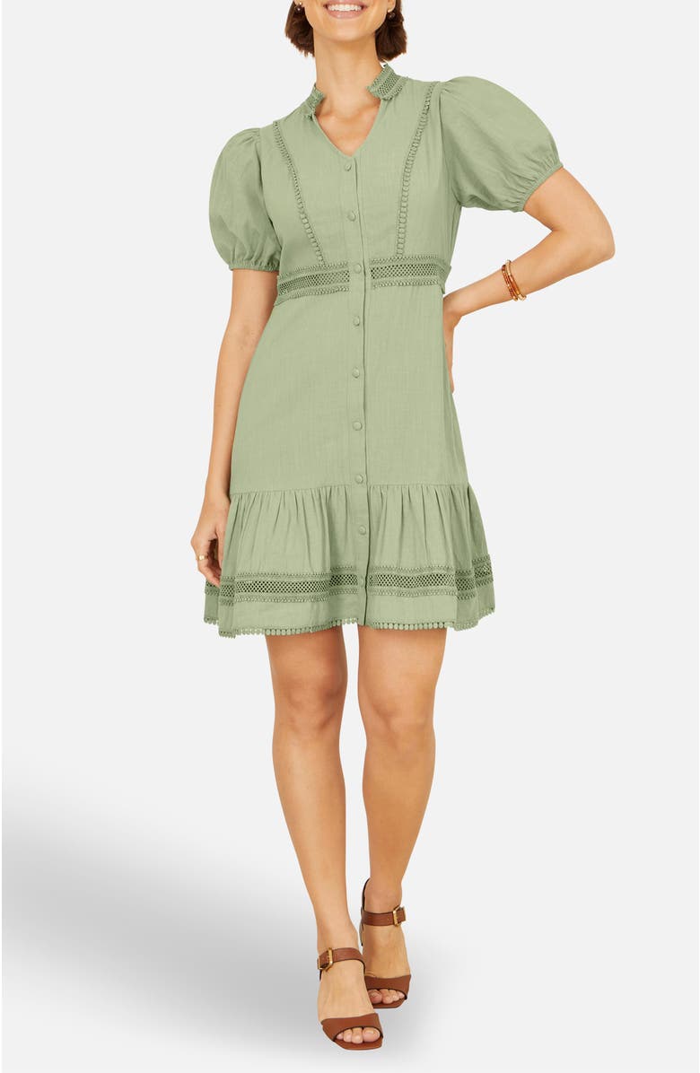 Yumi Cotton Lace Trim Skater Shirt Dress, Alternate, color, Mint Green