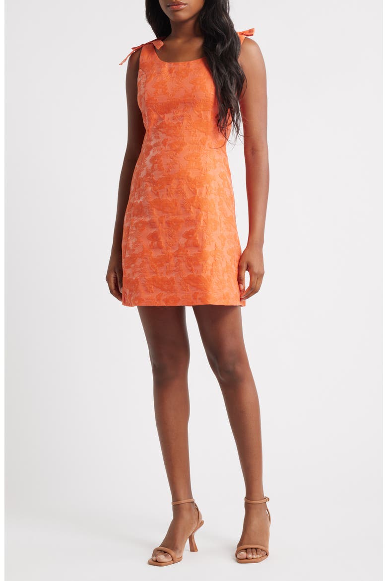 Neroli Bow Jacquard Minidress, Main, color, ORANGE