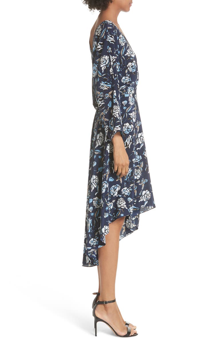 DVF Silk Asymmetrical Ruffle Hem Dress, Alternate, color,