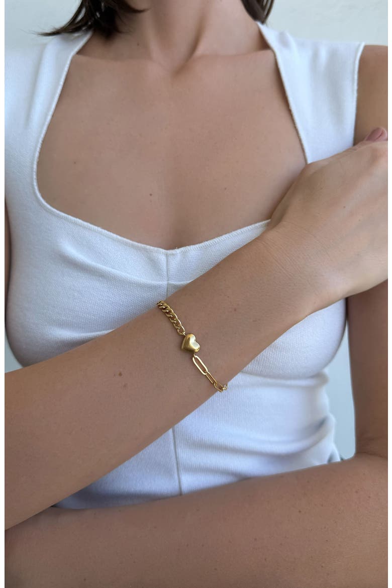 18K Gold Plated Heart Mixed Link Bracelet, Alternate, color, GOLD
