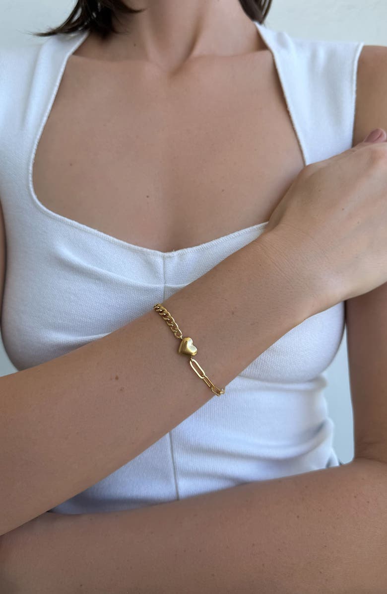 Adornia 18K Gold Plated Heart Mixed Link Bracelet, Alternate, color, Gold