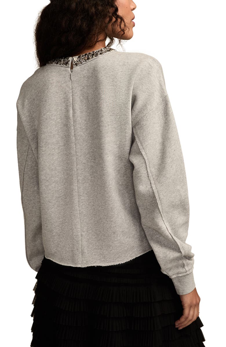 Lucky Brand Beaded Crewneck Sweatshirt, Alternate, color, Medium Heather Grey
