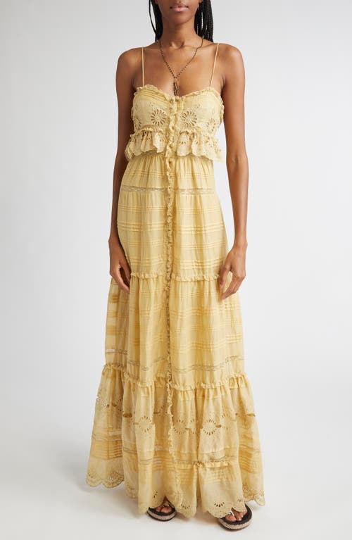Isabel Marant Étoile Paule Embroidered Detail Cotton Maxi Dress in Light Ochre at Nordstrom, Size 42