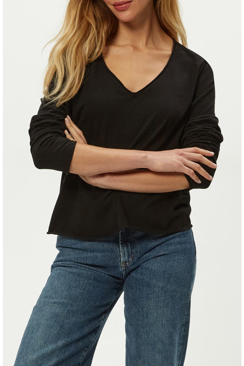 Kailee Long Sleeve V-Neck Cotton T-Shirt, Alternate, color, BLACK